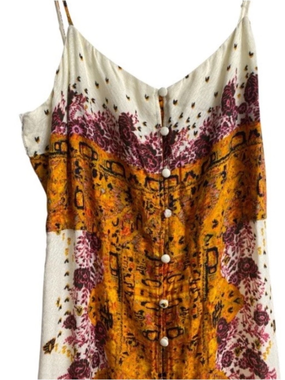 Free People Morning Song Cream Maxi Dress Sz M Orange & Pink Floral Center Panel - Picture 6 of 13